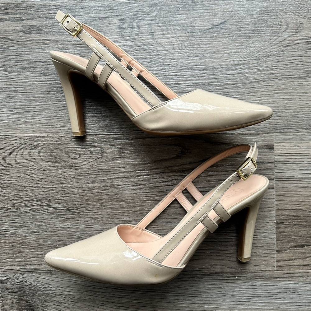 Women’s Franco Sarto Patent Nude Heels - Size 8.5 US
